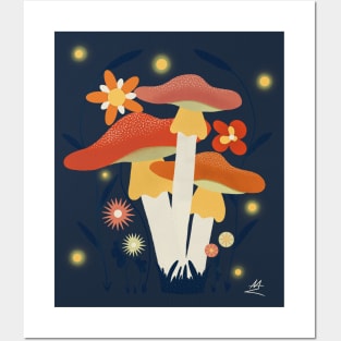 Colorful Mushrooms & Abstract Flowers - Nightfall Posters and Art
